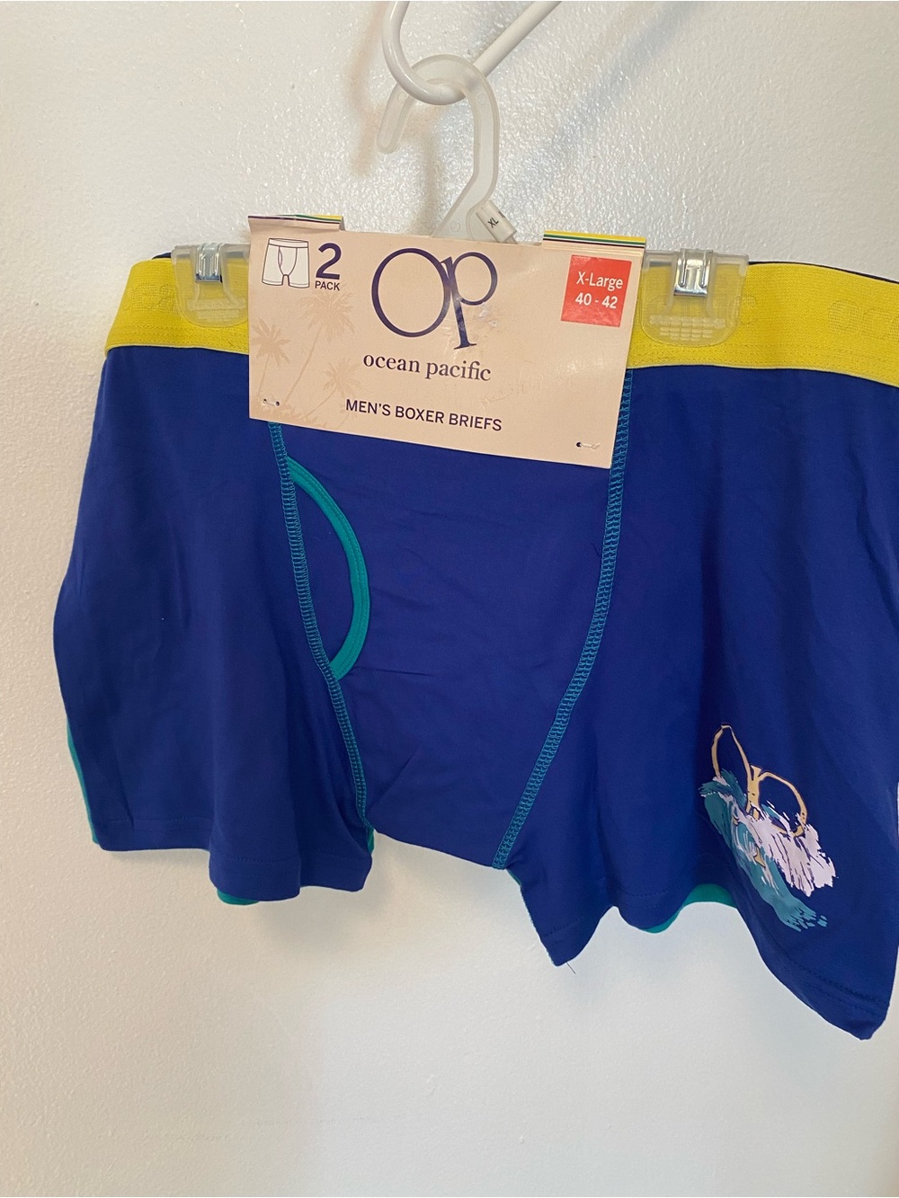 OP Ocean Pacific Men’s Boxer Briefs - Blue with Yellow Waistband